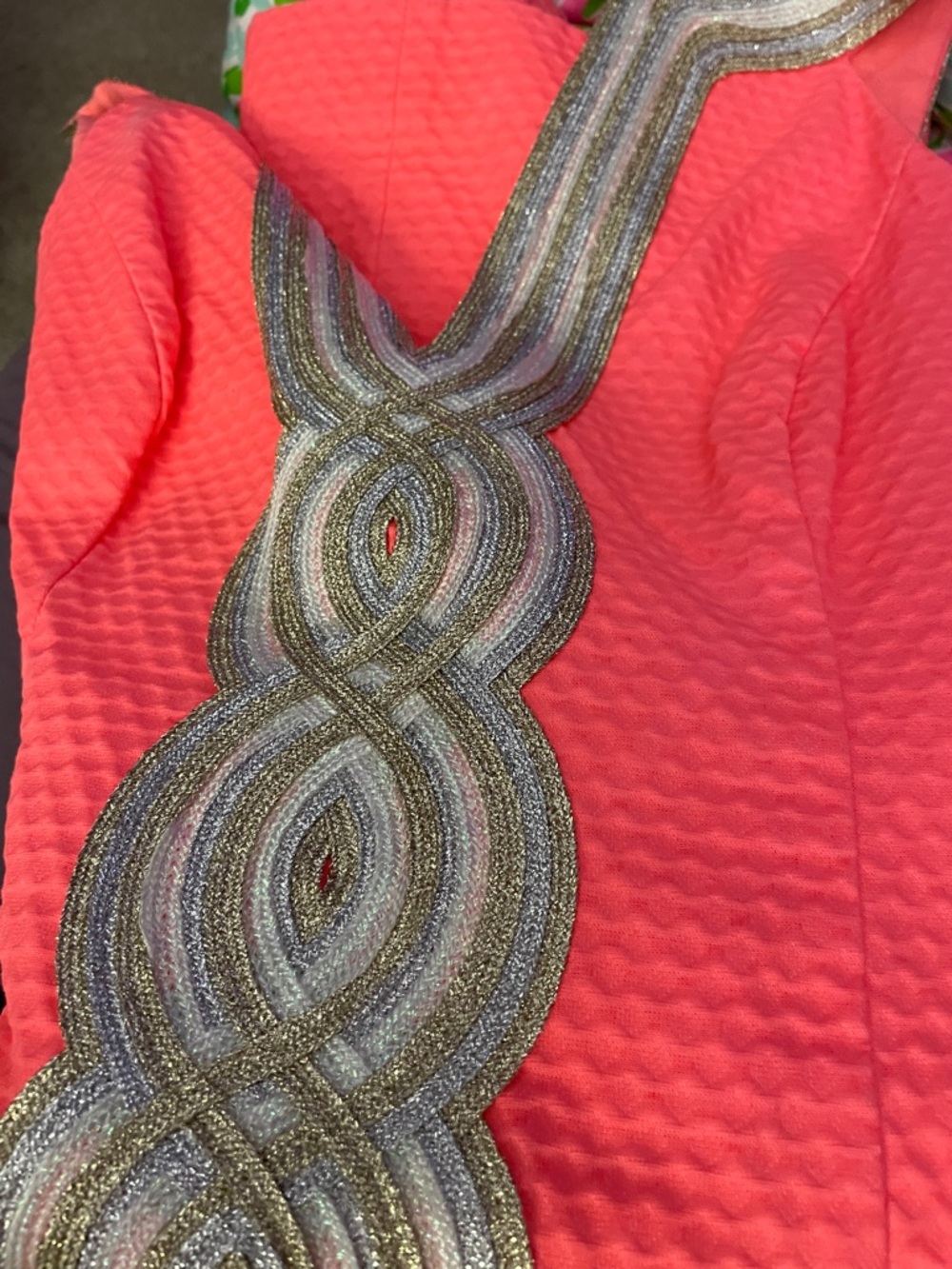 Lilly Pulitzer Valli Hot Coral Mini Dress with Metallic Trim Sz 2 - Picture 3 of 7